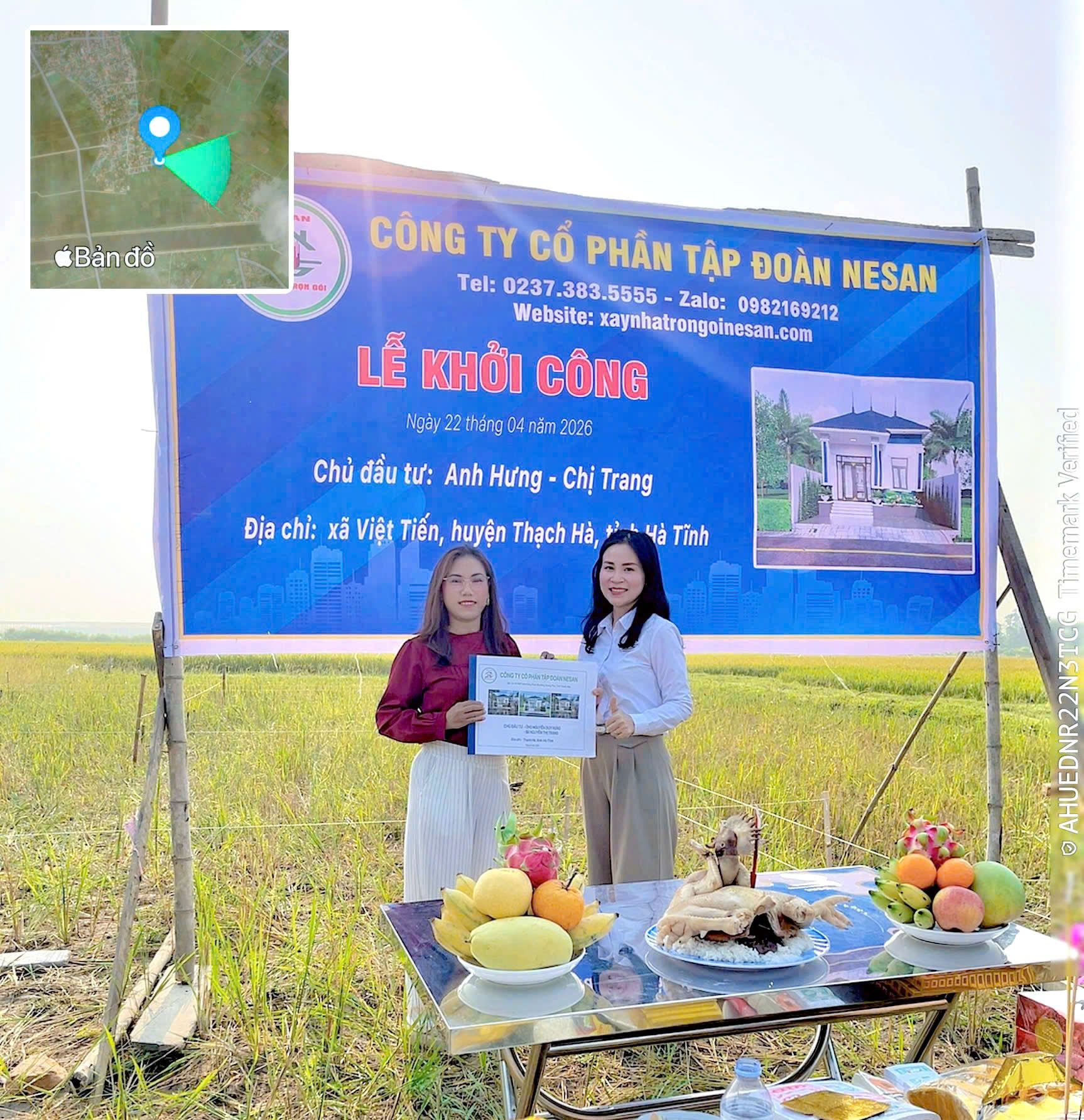 Lễ khởi công nhà ở Hà Tĩnh của NESAN cho gia đình Anh Hưng – Chị Trang. Thi công trọn gói uy tín, đảm bảo tiến độ, chất lượng bền vững.